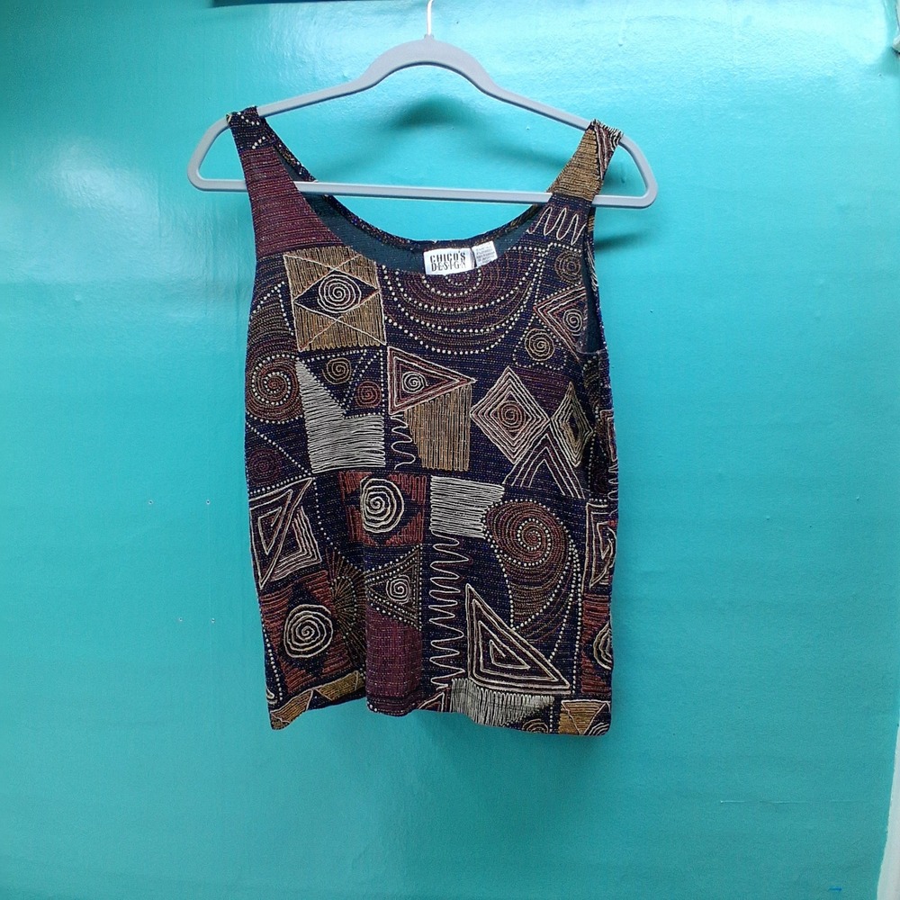 Chico's Design Tank Top Size 1 Multicolor Metallic Geometric Whimsigoth Art Deco